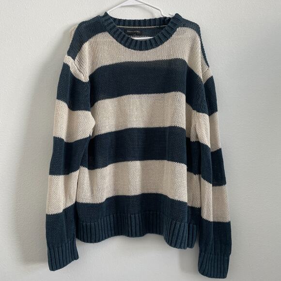 Banana Republic Sweater Women XL Blue Striped 100% Linen Coastal Heavyweight - Picture 7 of 7